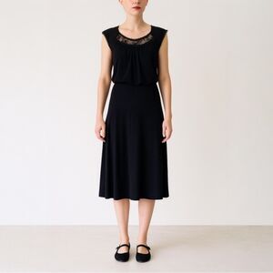 NWT Jody of California Black Dress Lace Trim Sleeveless Midi Size 9 Vintage 80s